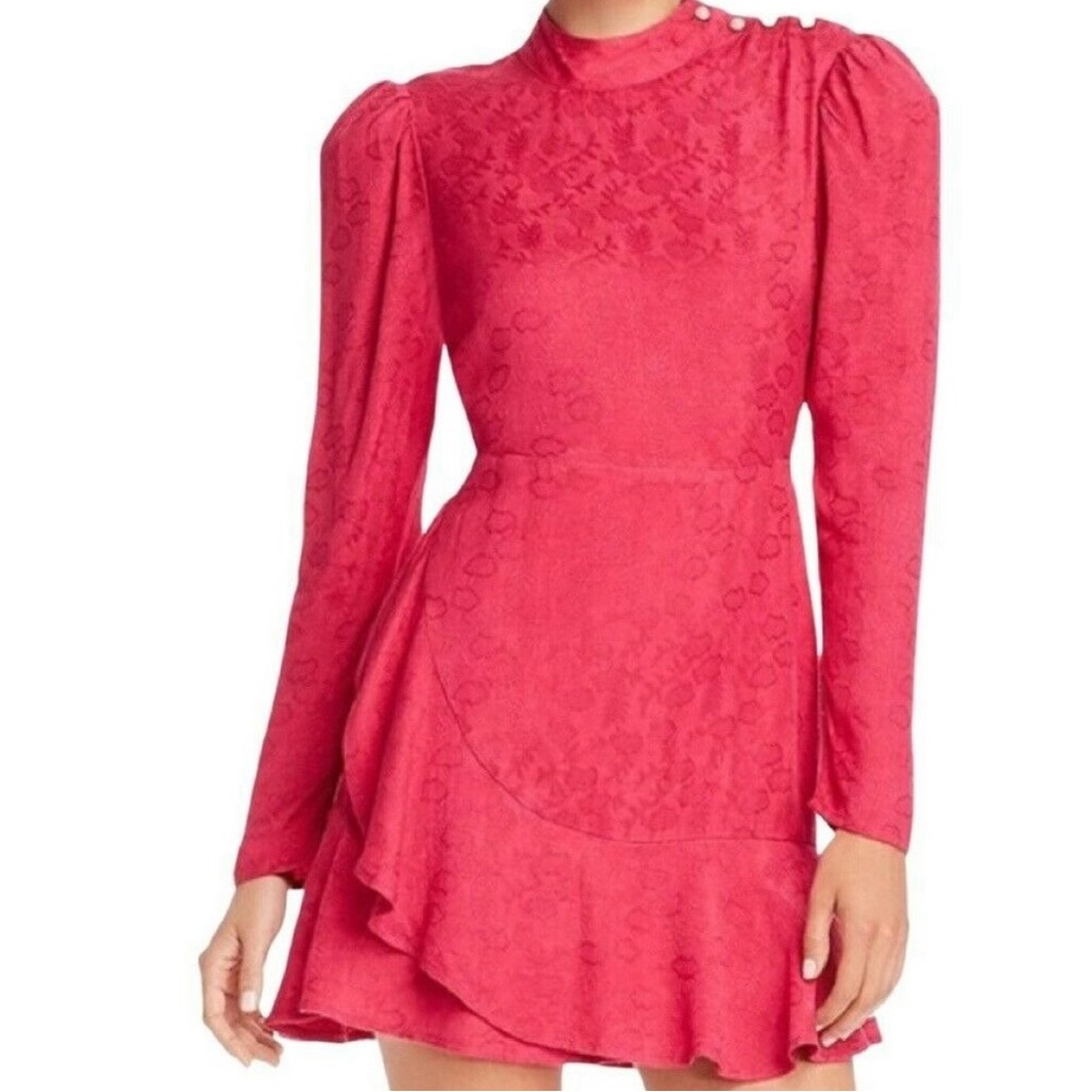 Rahi Medlina Sophie Hot Pink Jacquard Puff Cocktail Ruffle Dress Size Medium NWT